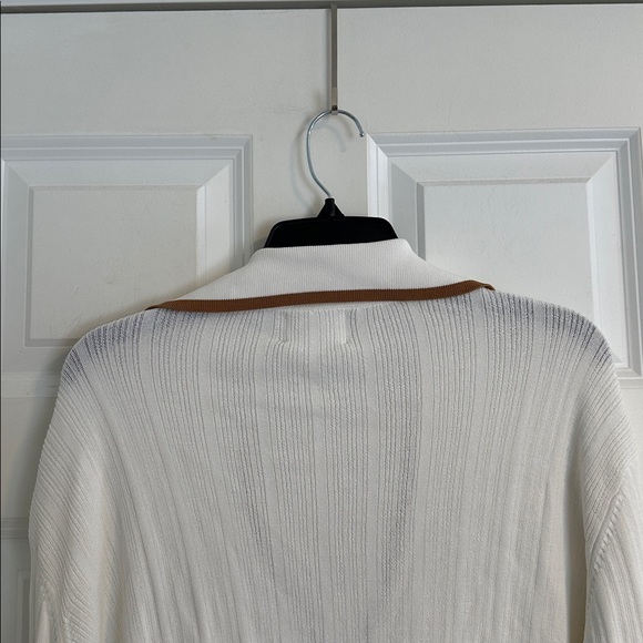NWOT SABO Adair Oversized White Knit Polo with Tan Tipping size S - Picture 13 of 16